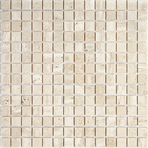 Мозаика Natural 7M090-20P-Travertine из глянцевого травертина размер 30.5х30.5 см чип 20x20 мм толщ. 7 мм площадь 0.093 м2 на сетке