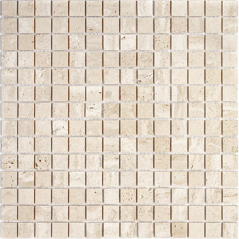 Мозаика Natural 7M090-20P-Travertine из глянцевого травертина размер 30.5х30.5 см чип 20x20 мм толщ. 7 мм площадь 0.093 м2 на сетке