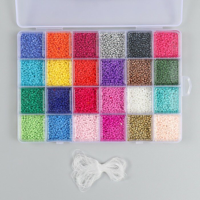 Набор BEADS SET для творчества и рукоделия из бисера, 6000 бусин,24 вида, нить, BRAUBERG KIDS,664696