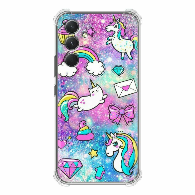 Дизайнерский силиконовый с усиленными углами чехол для Гэлакси А54 5Ж / Samsung Galaxy A54 5G Единороги