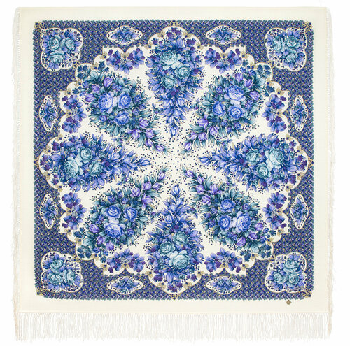 Платок Павловопосадская платочная мануфактура, 125х125 см, белый, синий