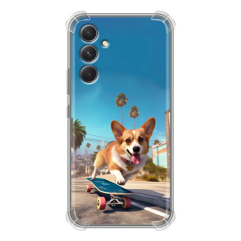 Дизайнерский силиконовый с усиленными углами чехол для Гэлакси А54 5Ж / Samsung Galaxy A54 5G Корги на скейте