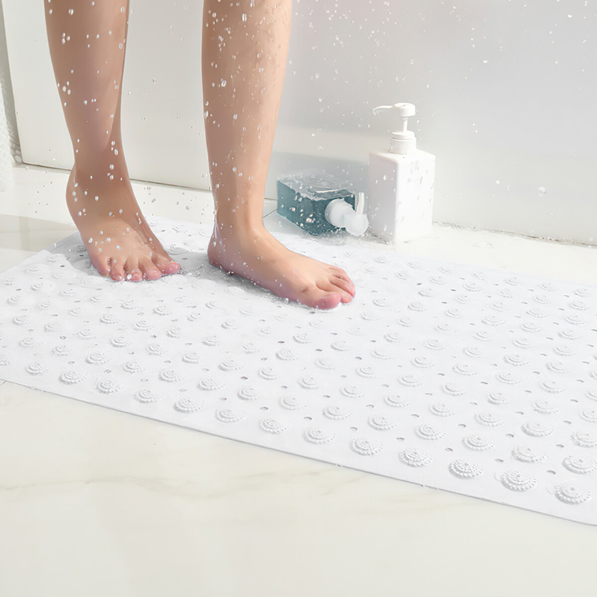 Коврик для ванной (35х65 см, белый) Hans&Helma с присосками резиновый массажный эффект противоскользящий для душа душевой кабины туалет - фотография № 8