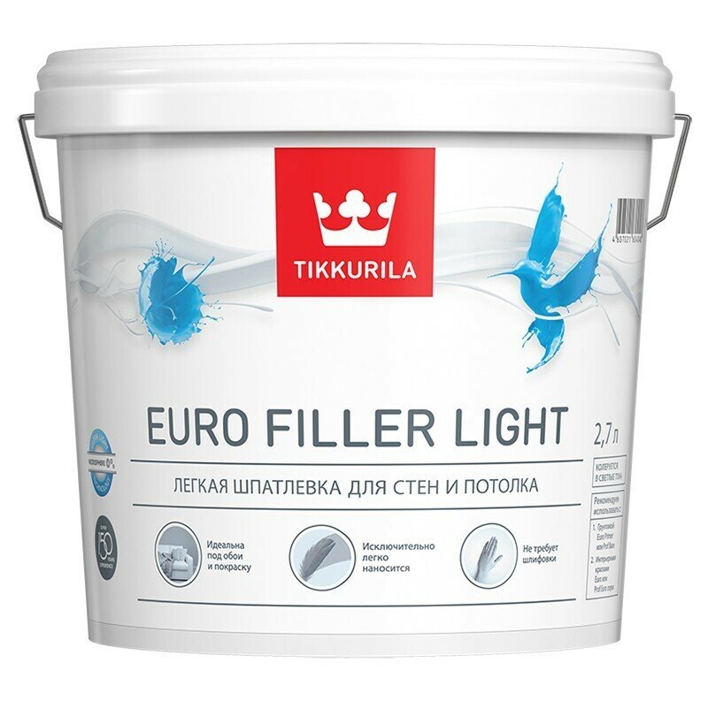 Tikkurila EURO FILLER LIGHT шпаклевка финишная легкая для стен и потолков 2,7л 700009482 53829 - фотография № 2