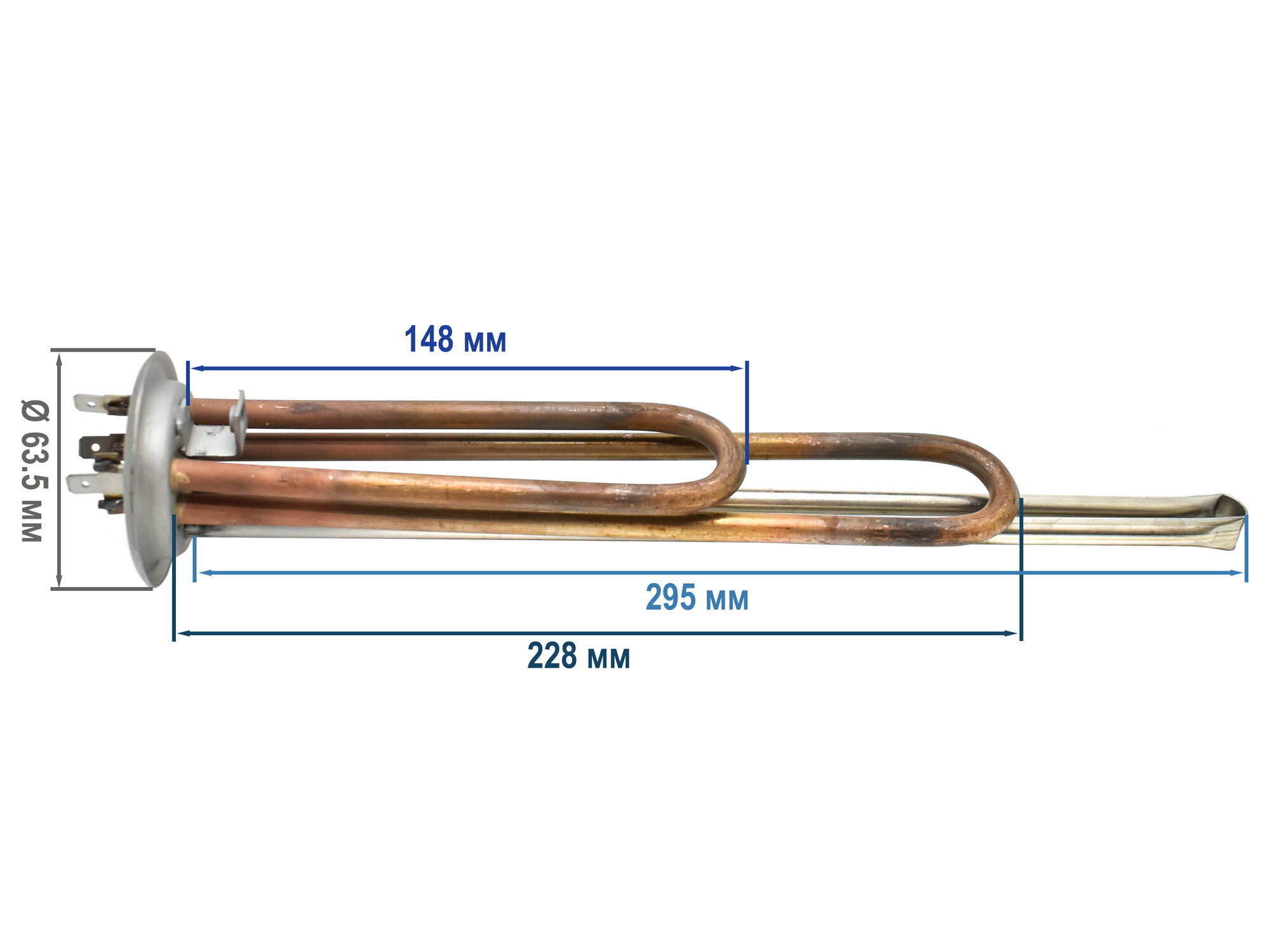Нагревательный элемент (ТЭН) для водонагревателя 1000W (0,75 + 0,25) M6 D 64 мм L300 мм - фотография № 1