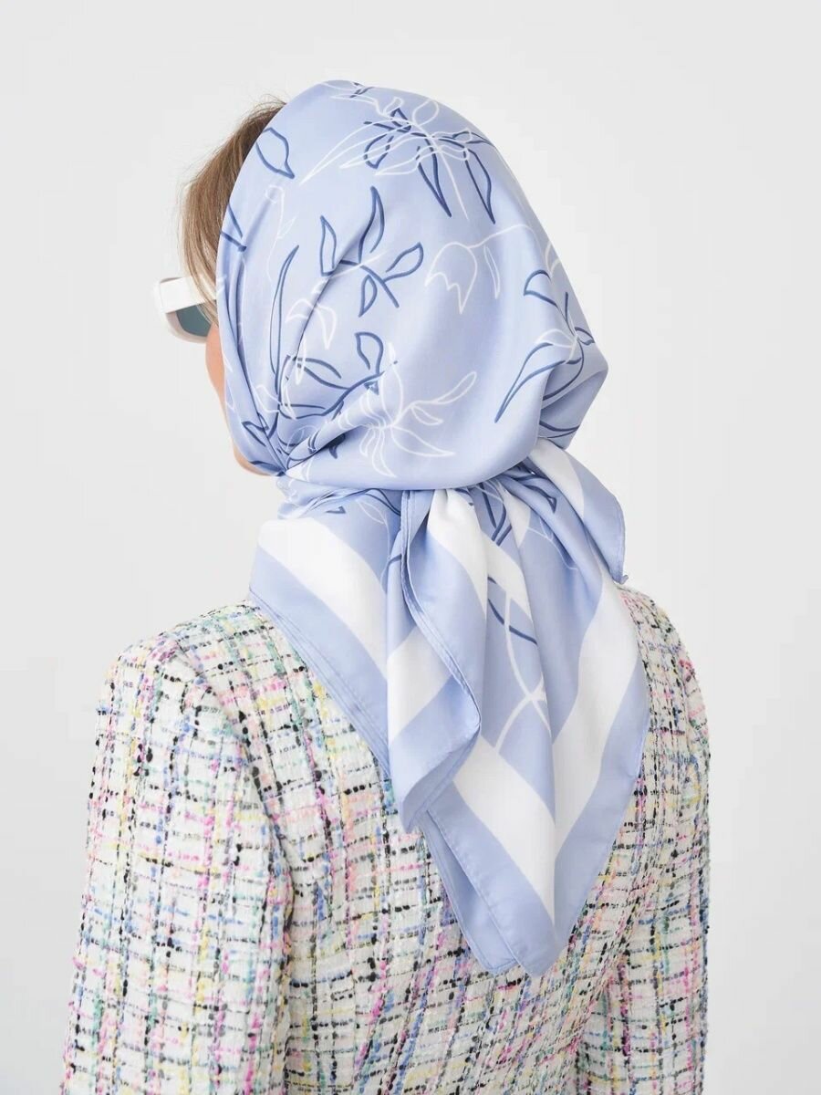 фото Платок шелковый на голову и шею, премиум качество