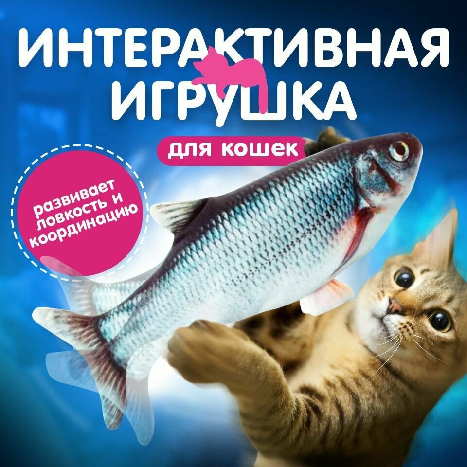 Мягкая игрушка для кошек интерактивная/ рыба механическая/Карась - фотография № 1