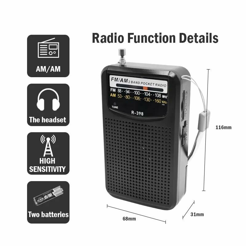 Радиоприемник 3Вт портативный радио приемник MP3-плеер FM AM AUX