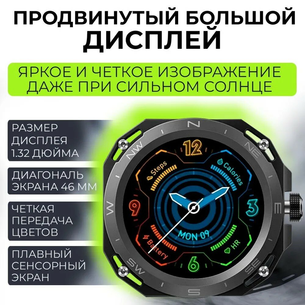 Умные часы мужские, умные часы спортивные круглые, умные часы для телефона, GPS, bluetooth, сенсорный экран, черный — фото 2