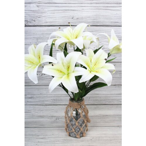 Искусственная Лилия латексная, 7 бутонов, белая, премиум, 55 см.