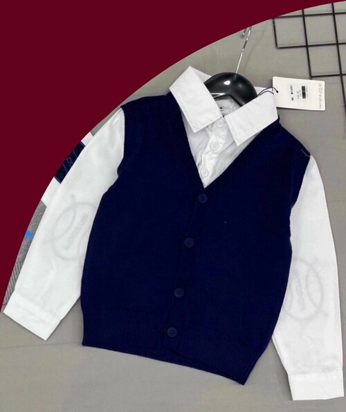 Джемпер Modernfeci, длинный рукав, манжеты, без карманов, трикотажный, размер 134, белый, синий