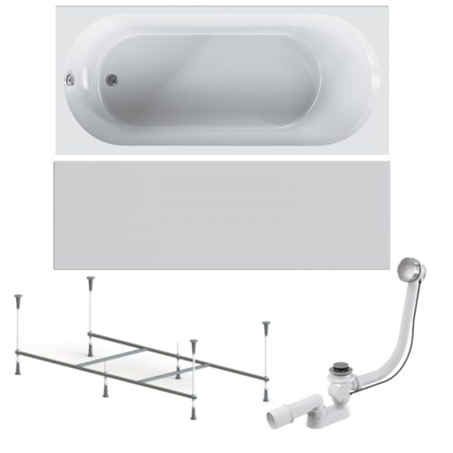 Ванна акриловая AM.PM X-Joy 180x80 комплект 4 в 1: ванна, каркас, фронтальная панель. слив-перелив, анатомическая форма, усиленный корпус,