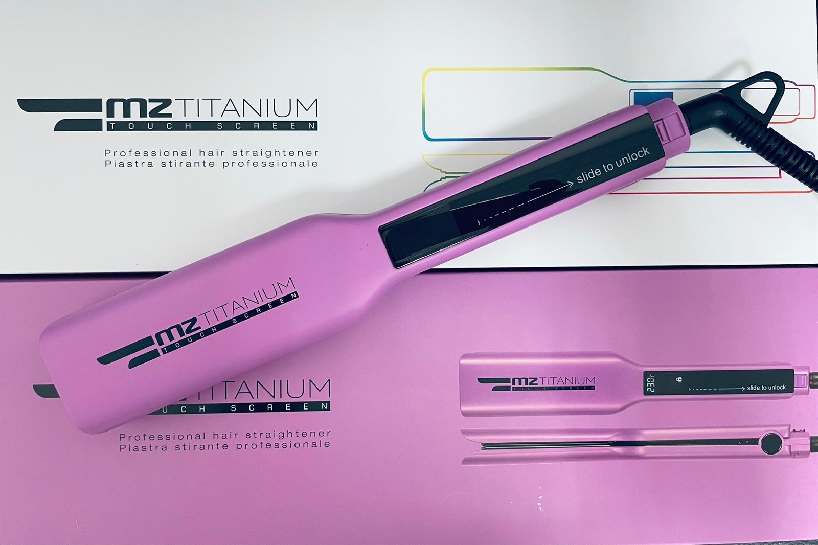Выпрямитель для волос MZ Titanium широкие пластины, титан, 230С . Пурпурный - фотография № 2