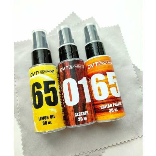 Комплект для ухода за гитарой, масло, очиститель, полироль и три салфетки, OVTSound