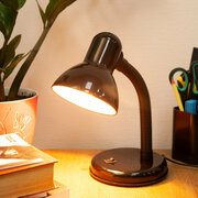 Настольный светильник Е27 GLANZEN DL-0001-40-R-black с основанием белый / настольная лампа для школьника, для дома, освещение в спальню, детскую, прихожую