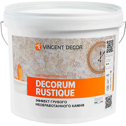 Декоративная Штукатурка Vincent Decor Decorum Rustique 14кг c Эффектом Грубого Необработанного Камня / Винсент Декорум Рустик.