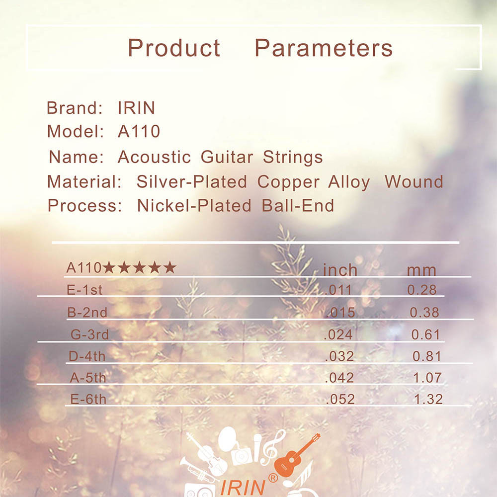 Струны для акустической гитары 11-52, Никель, IRIN A110
