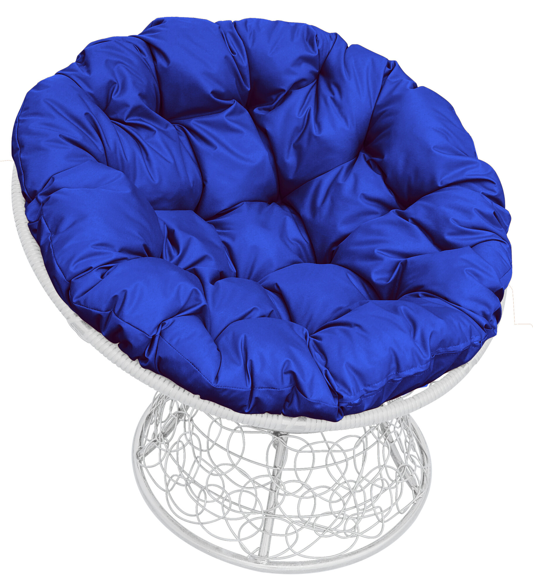 Кресло "Папасан" с ротангом белое / синяя подушка M-Group