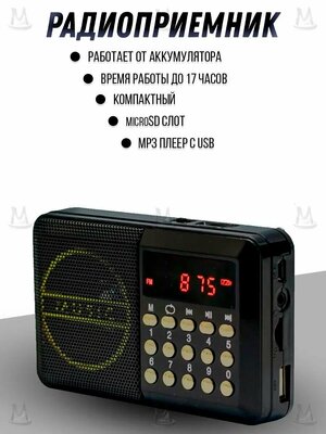 Радиоприемник MyLatso 3Вт, портативное радио MP3-плеер FM USB MicroSD, черный