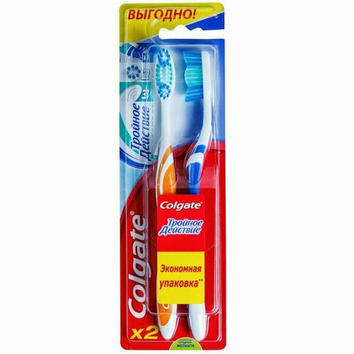 Colgate Зубная щетка тройное действие средней жесткости 1+1 шт. щетка colgate колгейт зубная средней жесткости тройное действие