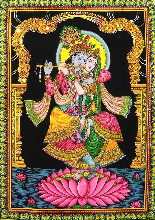 Панно Радха и Кришна танцуют, из хлопка(Индия)
