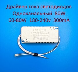 Драйвер тока светодиодов одноканальный AC-DC 80w 60-80*1w 180-240v 300mA