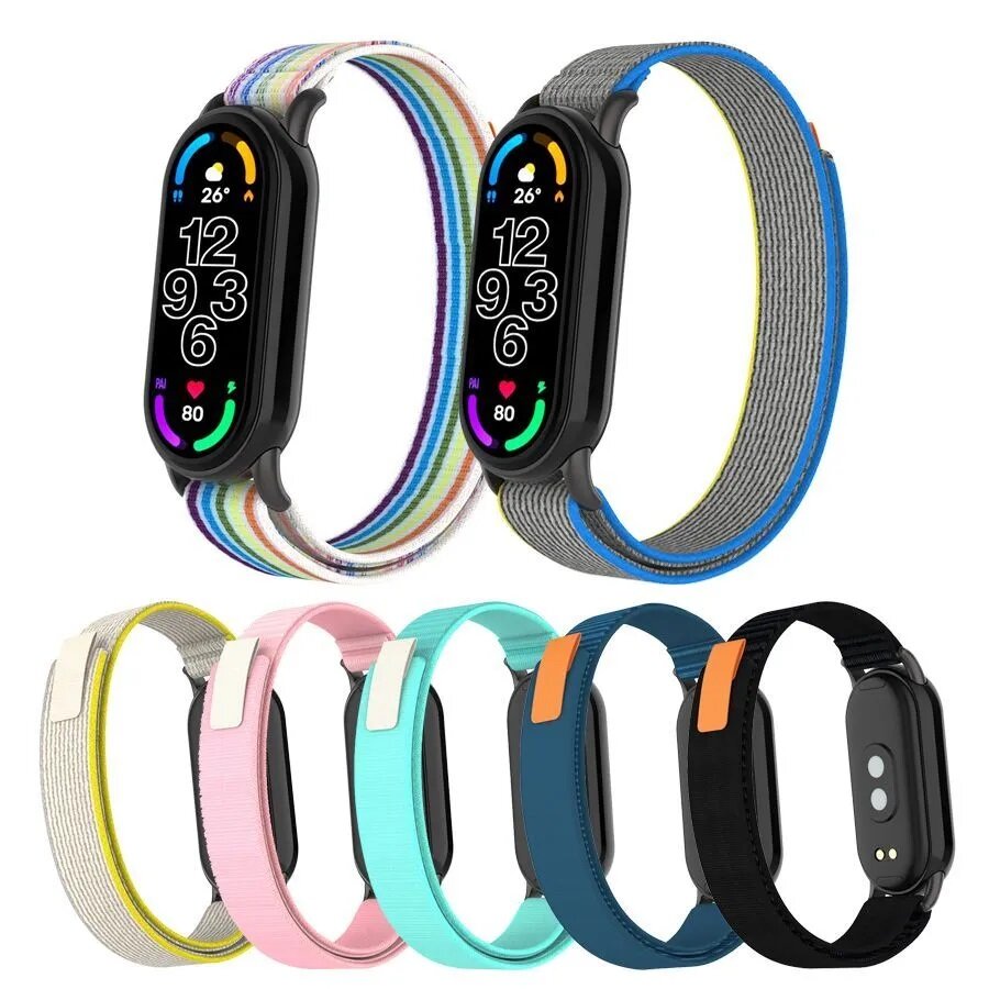 Ремешок для Xiaomi Mi Band 8, Mi Band 9 и Mi Band 10, нейлоновый , на липучке — фото 1