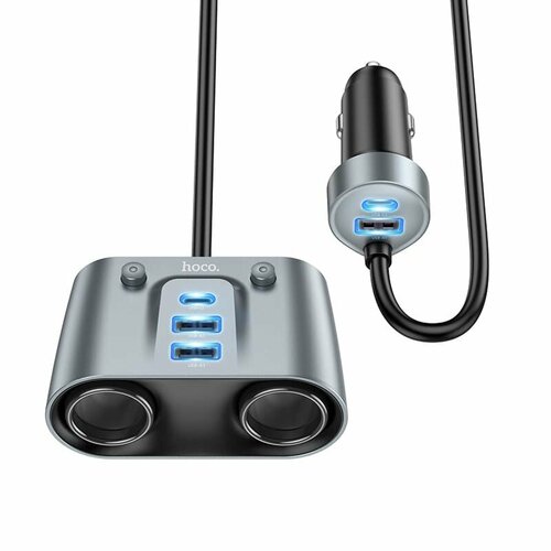 HOCOРазветвитель 2 прикуривателя 2 PD30W 3USB черный Z51 1850₽