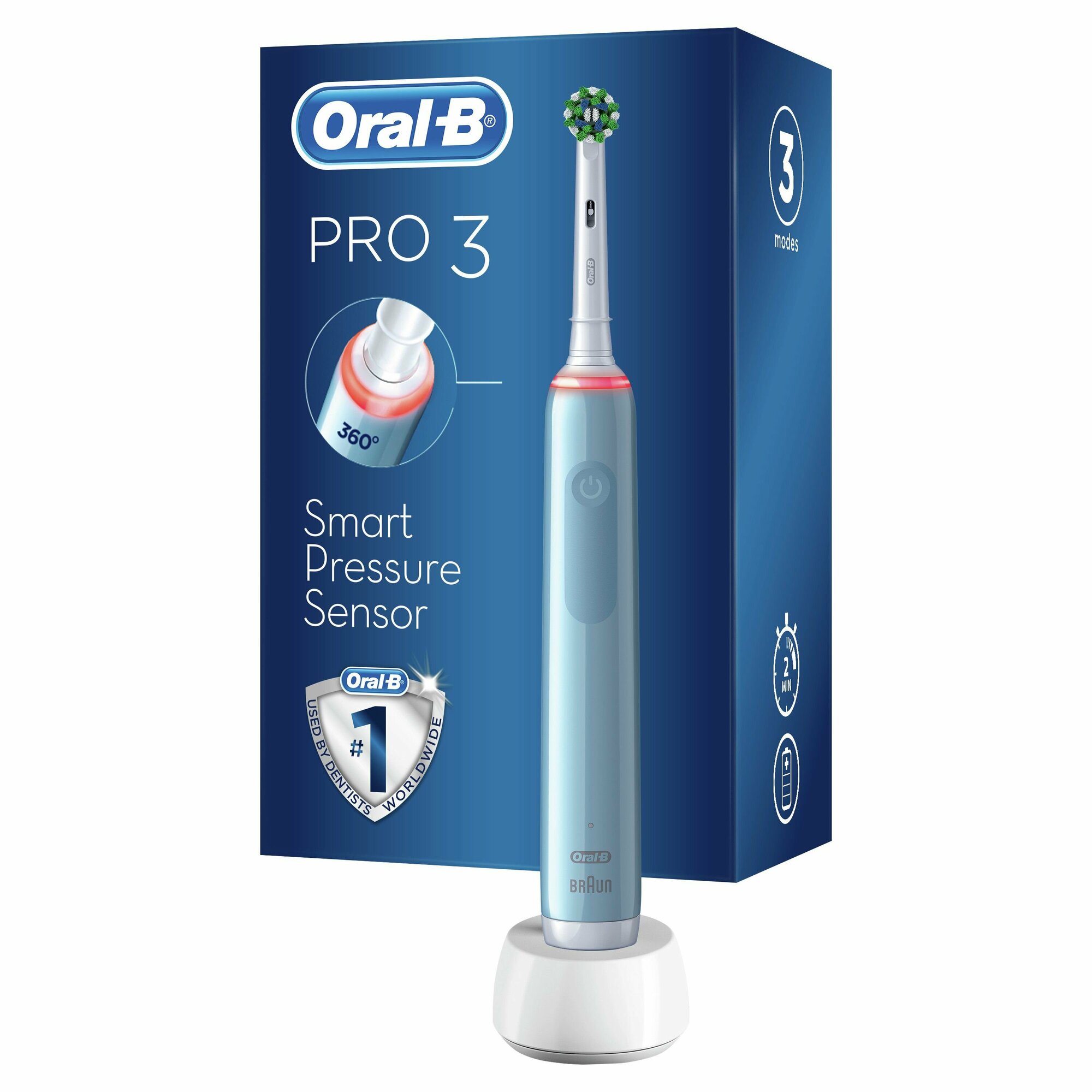 Электрическая зубная щетка ORAL-B Pro 3/D505.513.3 CrossAction, цвет: голубой - фото №9