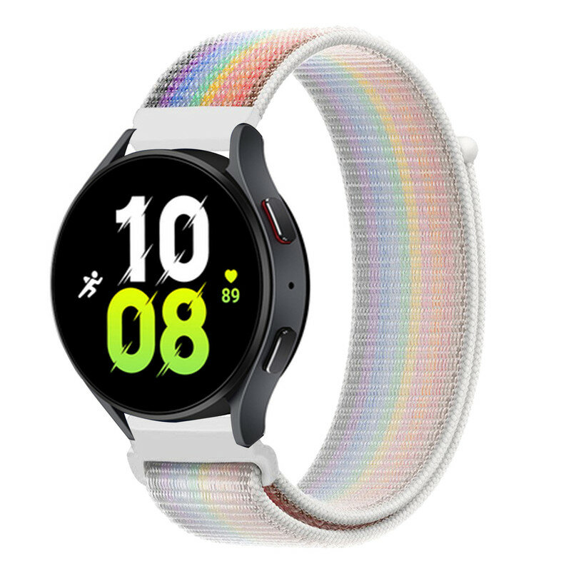 Нейлоновый универсальный ремешок для смарт-часов с креплением 22 мм Garmin, Samsung Galaxy Watch, Huawei Watch, Honor, Xiaomi Amazfit, 75 белая радуга