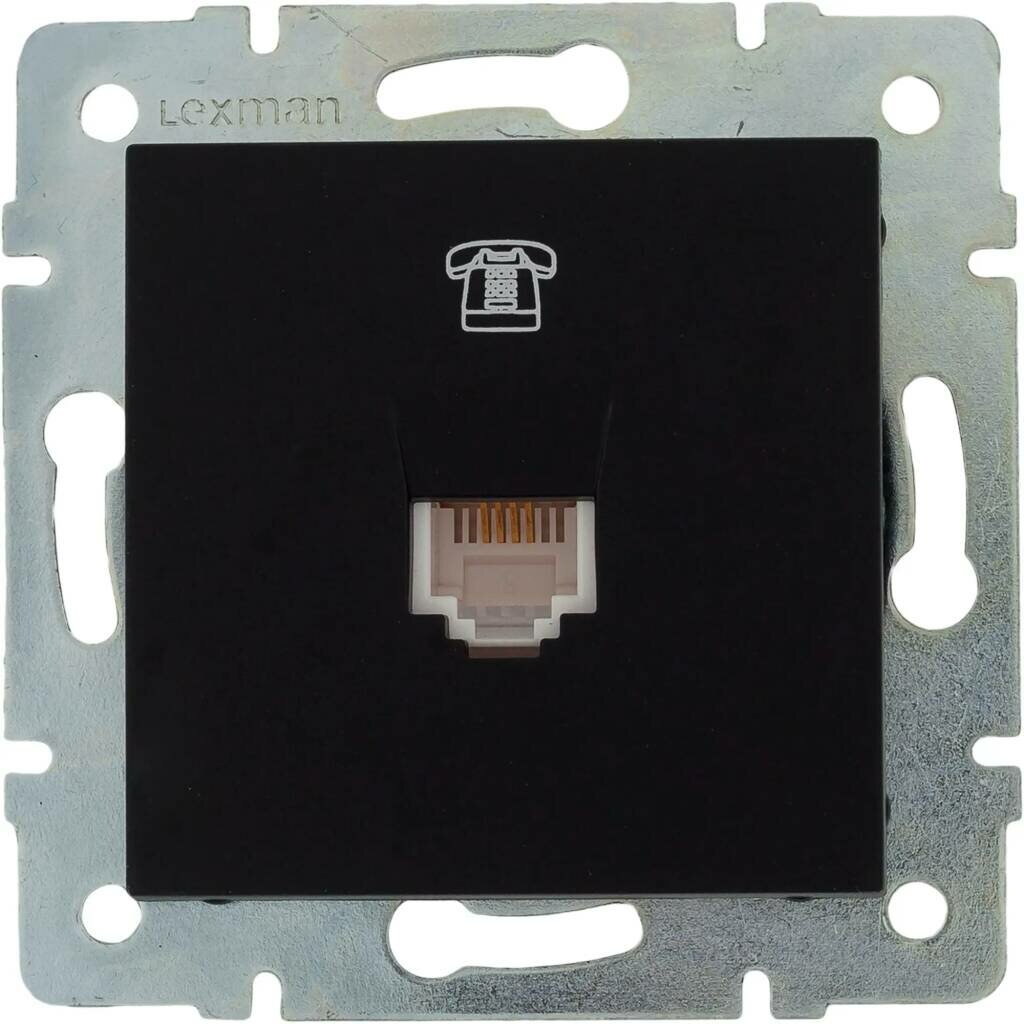 Телефонная розетка встраиваемая Lexman Виктория RJ11 цвет черный бархат матовый