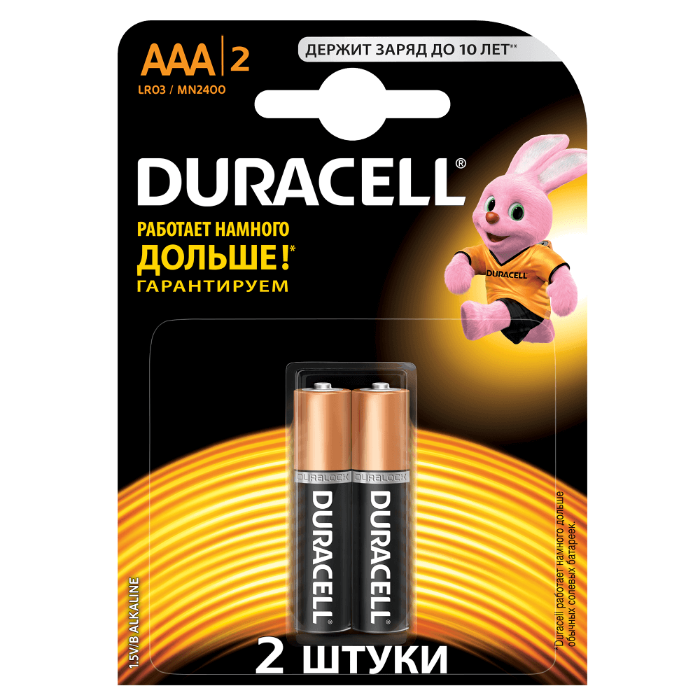 Батарейки алкалиновые Duracell Basic AAA LR03 MN2400 2шт Duracell 1435-02