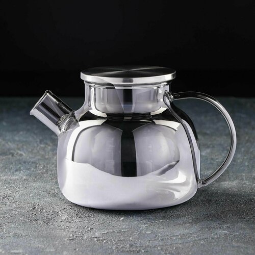 Чайник стеклянный заварочный Глори, 1 л, с металлическим ситом, цвет серый