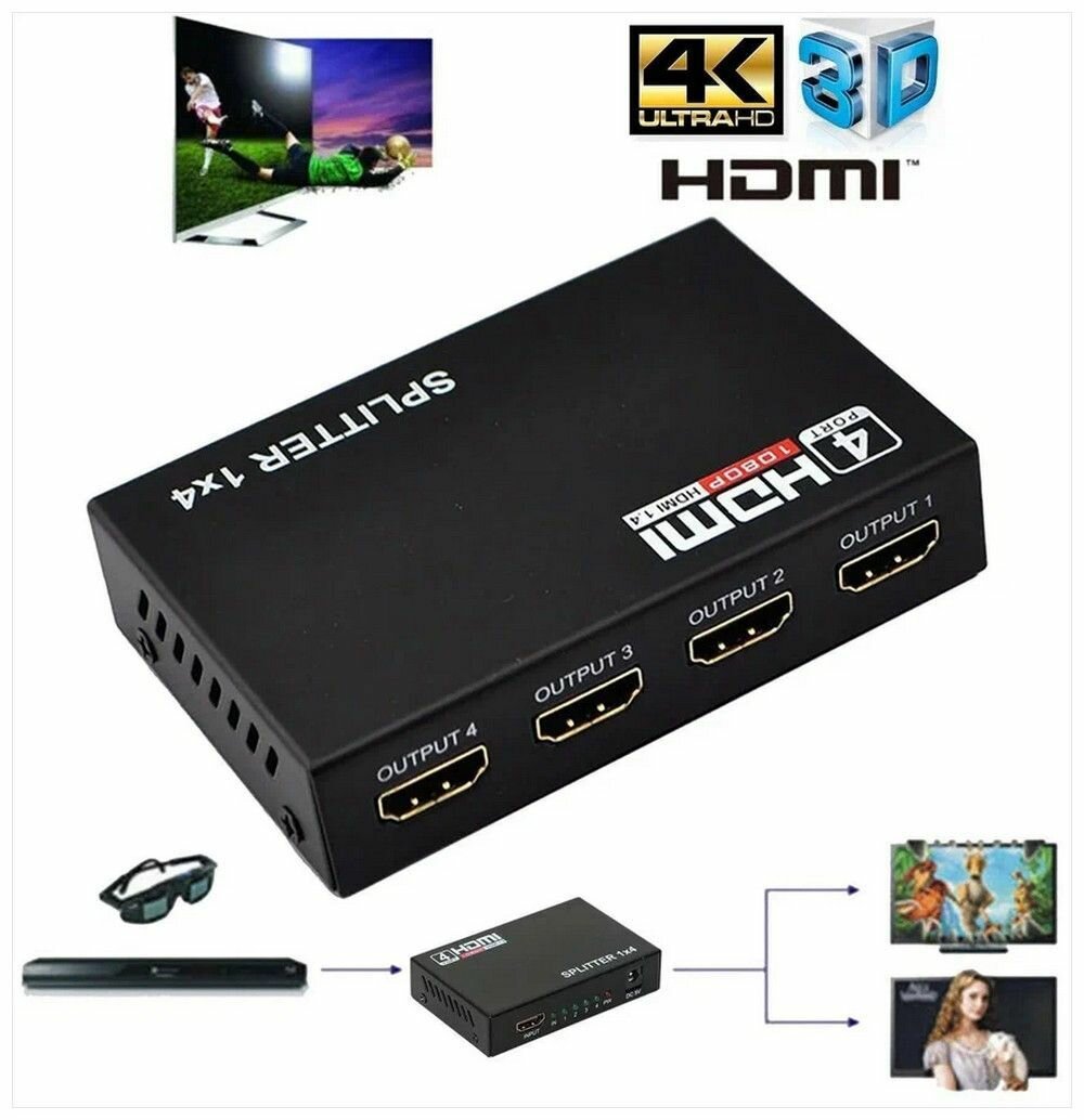 HDMI разветвитель сплиттер делитель на 4 ver 1.4 3D 4K 1080P