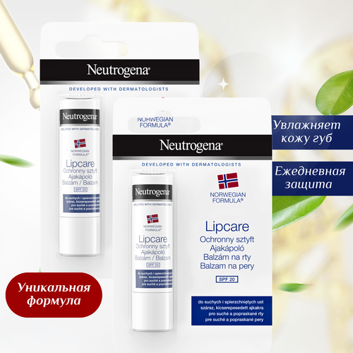 Гигиеническая помада Neutrogena Норвежская формула бальзам для губ увлажняющая Нитроджина с SPF 20 батер для сухой и потрескавшейся кожи губ 2 уп 1239₽