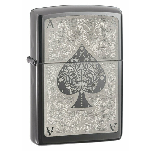 zippo slim зажигалка бензиновая black ice 1 шт 1 шт 43 г Зажигалка ZIPPO Classic с покрытием Black Ice , латунь/сталь, чёрная, глянцевая, 38x13x57 мм