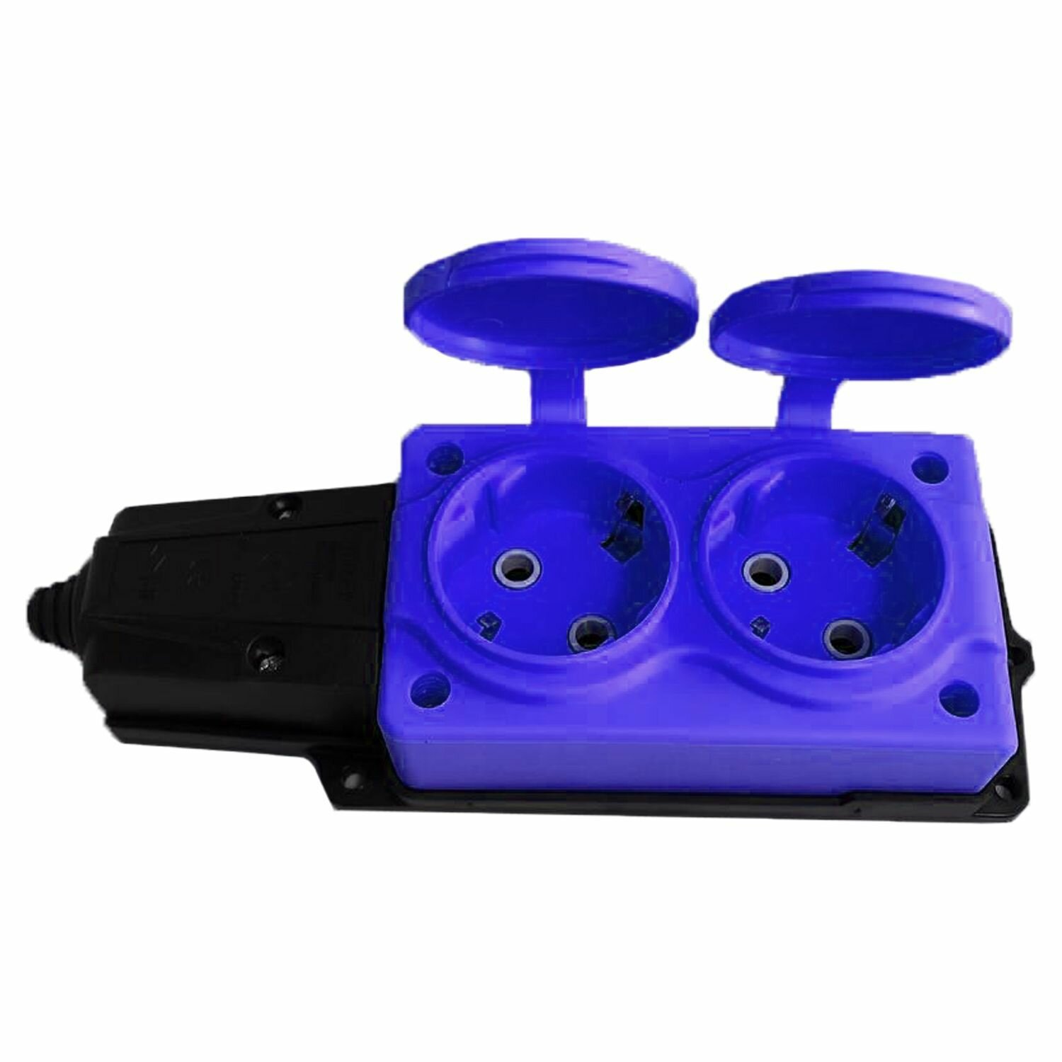 Колодка электрическая для удлинителя колодка двойная NE-AD 2-нг с/з с крышками 16А, IP54, синий/черный (каучук) - фотография № 7