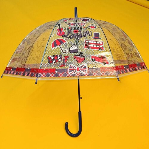 Зонт-трость механика, купол 60 см., прозрачный, для девочек, синий
