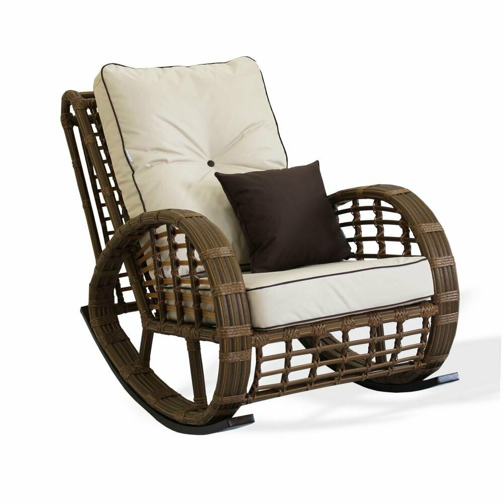 Кресло-качалка, Плетеное кресло, Мебель из искусственного ротанга для отдыха, Садовая мебель, цвет —зебрано - фотография № 2