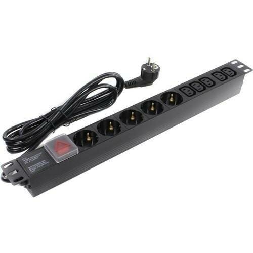 Exegate EX280867RUS Блок розеток ExeGate ServerPro PDU-19H009 Al-5C135S-EU2.5-SW, 19",1U,алюм,5C13,5Sch,евровилка,2.5м - фото №5