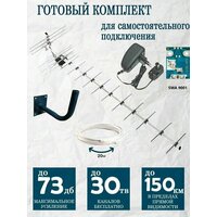 Комплект ТВ антенна Мир-19 (до 120-150 км) для приёма цифровых каналов с усилителем и блоком питания