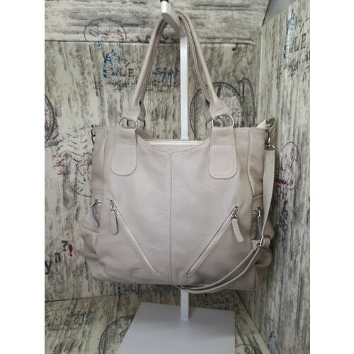 фото Сумка тоут , фактура зернистая, серый elena leather bag