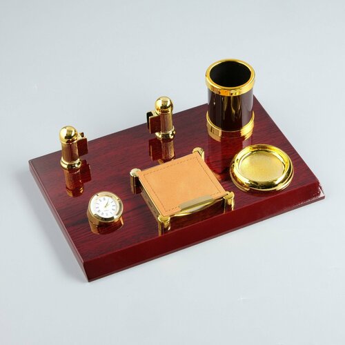 Набор настольный 5в1 с визитницей и часами красное дерево 2284₽