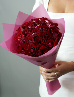 Розы красно-белые 29 штук, "Диана" букет 45 см Россия(большой бутон)
