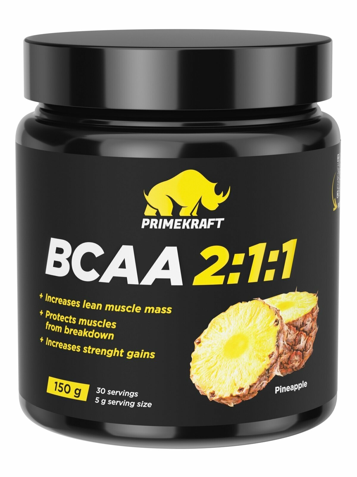 BCAA порошок спорт питание, Аминокислоты BCAA 2:1:1 Prime-Kraft, 150 гр, вкус: ананас