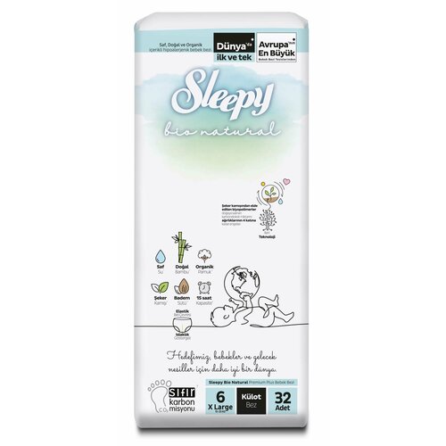 Детские подгузники-трусики Sleepy bio natural №6 15-25кг 32 шт