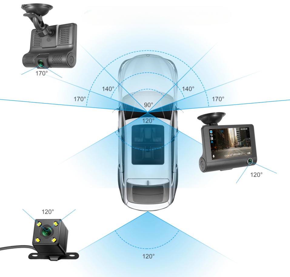 Автомобильный видеорегистратор с тремя объективами / Full HD 1080P / G-sensor / LCD дисплей / Основная камера + Камера салона + Камера заднего вида