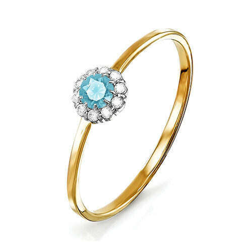 Кольцо Яхонт, золото, 585 проба, фианит, размер 15.5, голубой, бесцветный