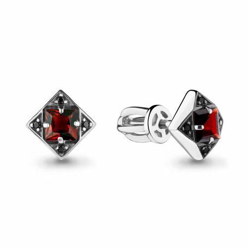 Серьги Яхонт, серебро, 925 проба, фианит, черный, бордовый