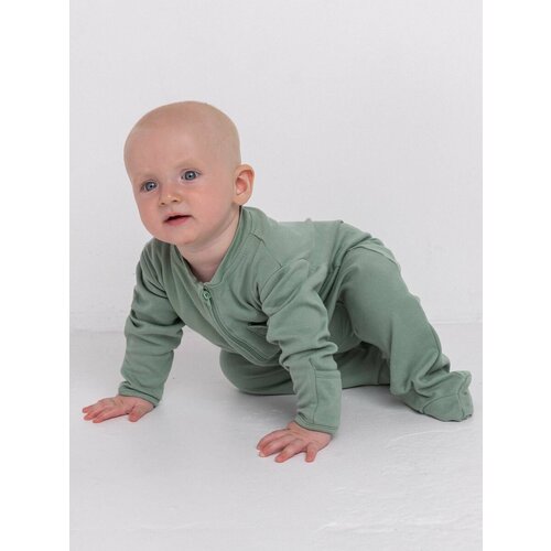 Комбинезон  детский, хлопок, хлопок 100%, на молнии, без подкладки, закрытая стопа, размер 80см, зеленый